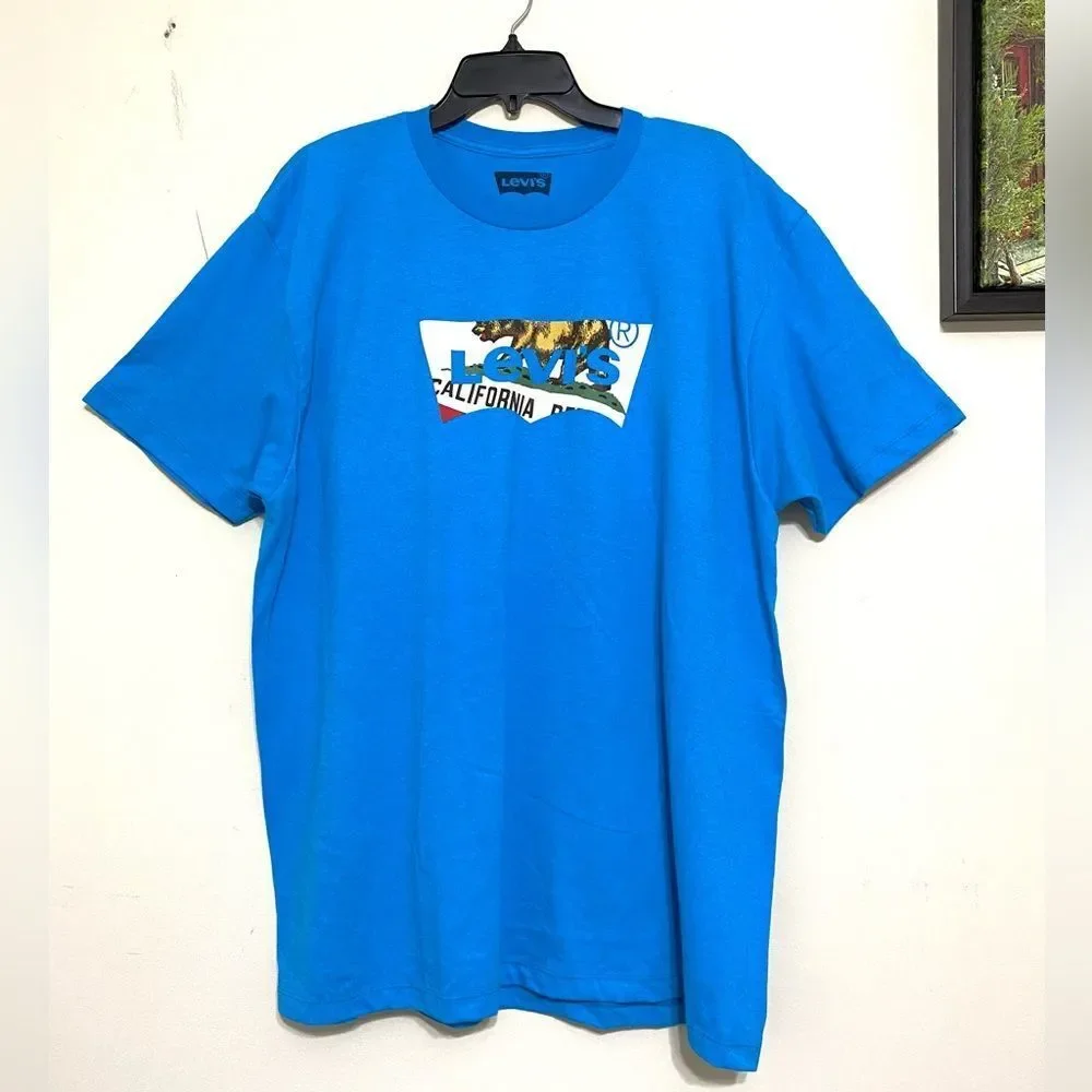 Levi's Graphic T-Shirt California Republic Bear  Tee Blue Short Sleeve size XL